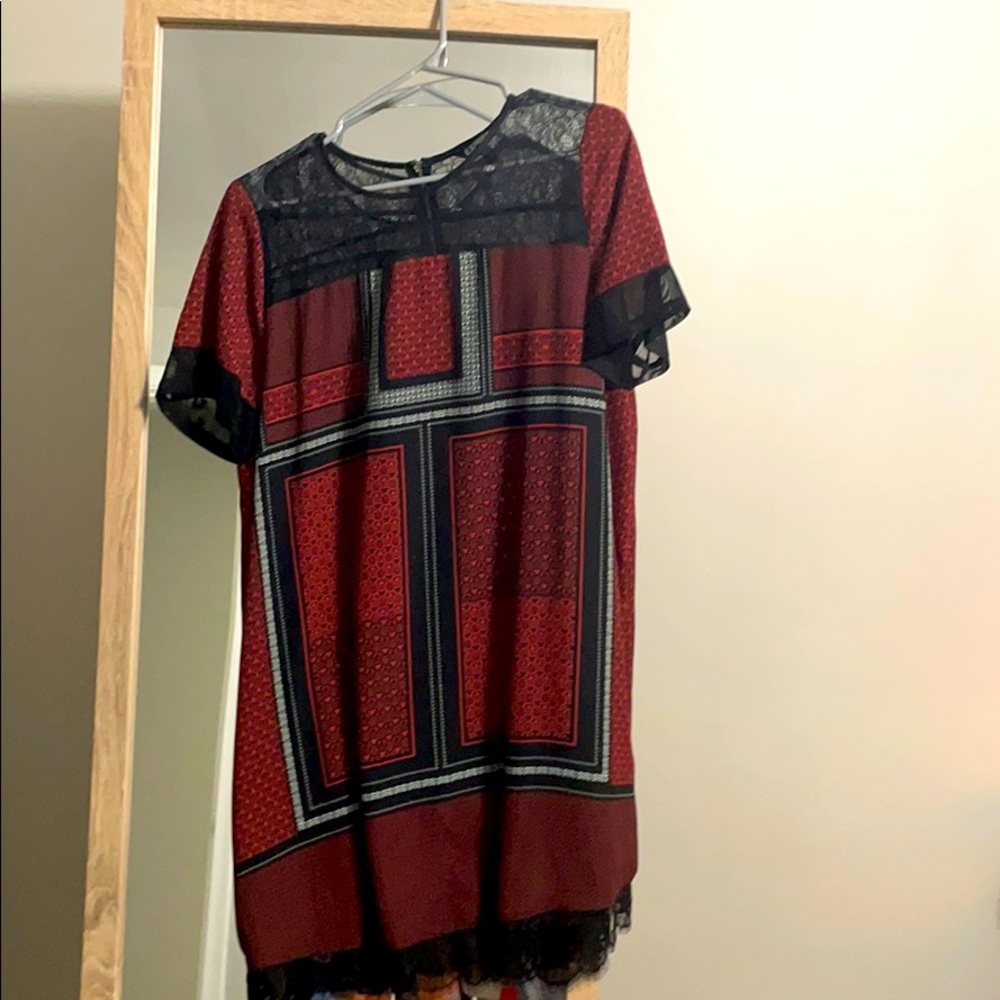 Red and Black Lace Detailed Dress